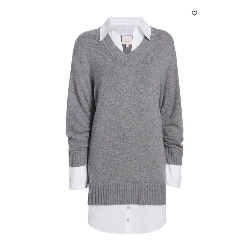 Cinq à Sept Gray Sweater Dress with White Accents